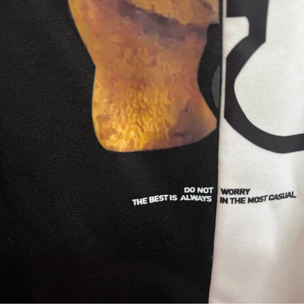 Men's Black & White Colorblock Crewneck Sweater with Bear Outline